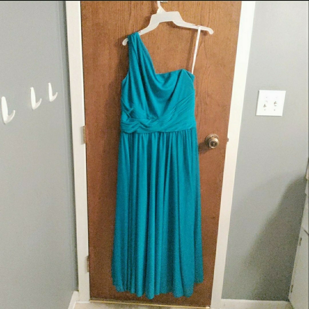 David's Bridal Teal One-Shoulder Gown - Picture 2 of 2